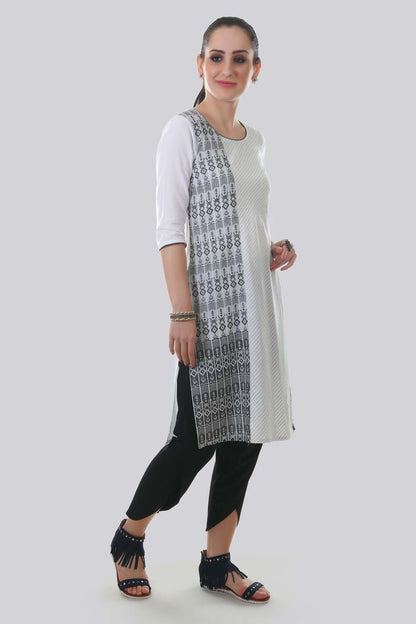 Black &amp; White Round Neck kurta