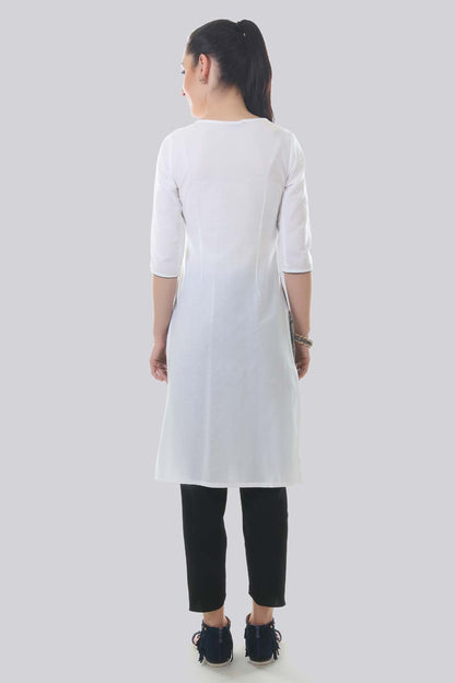 Black &amp; White Round Neck kurta