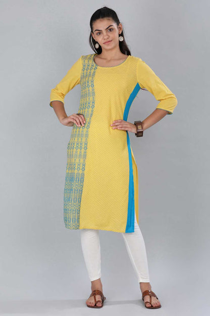 Yellow &amp; Blue Round Neck kurta