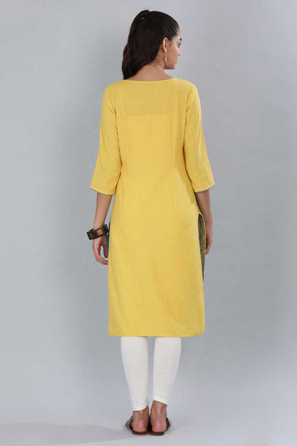 Yellow &amp; Blue Round Neck kurta