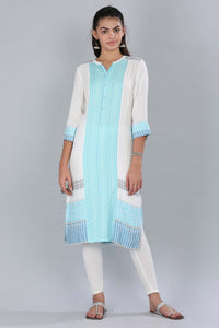 White &amp; Blue Striped kurta