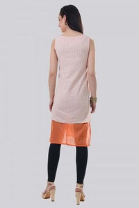 Cream &amp; Pink Round Neck Printed kurta