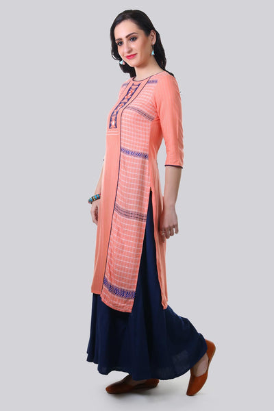 Pink Round Neck Printed kurta