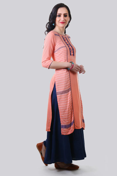 Pink Round Neck Printed kurta