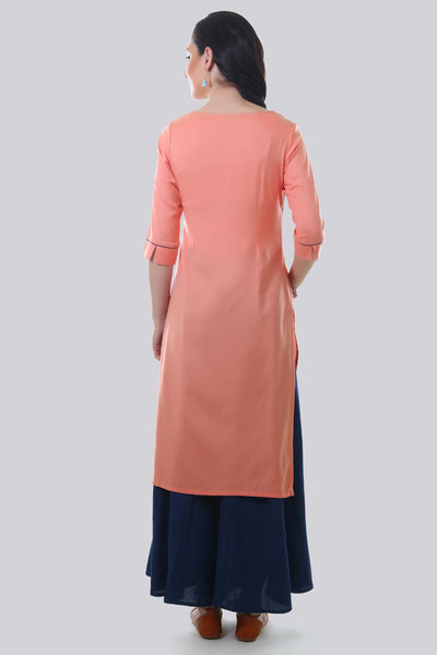 Pink Round Neck Printed kurta