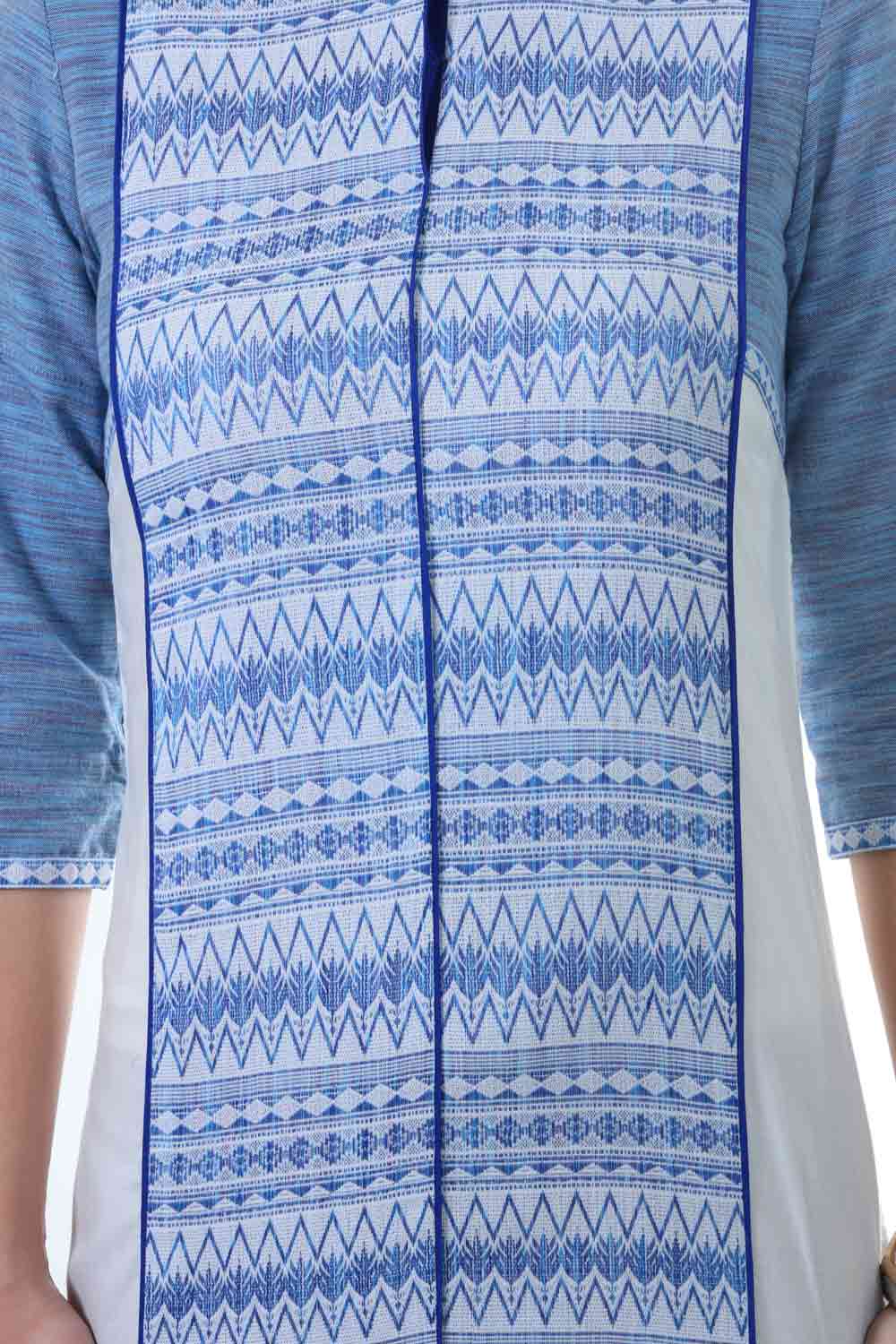 Blue &amp; White Printed Mandarin Neck kurta