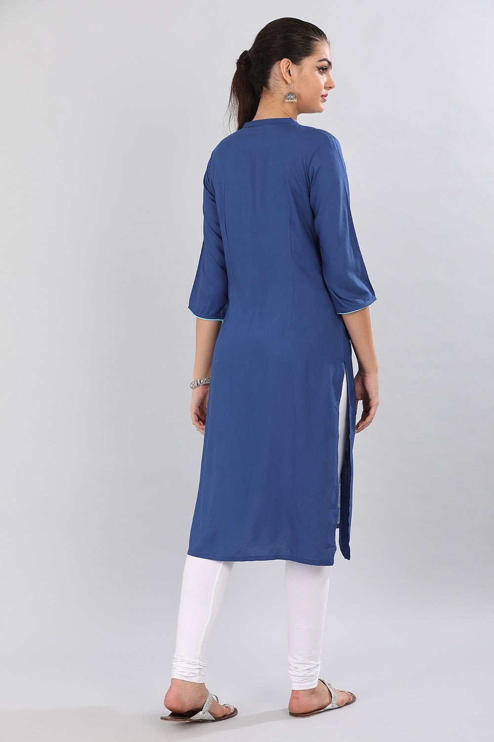 Blue Mandarin Neck Printed kurta