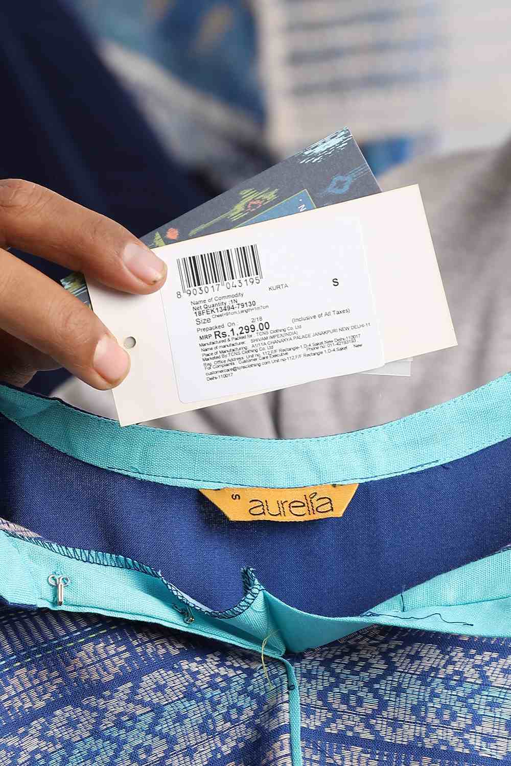 Blue Mandarin Neck Printed kurta