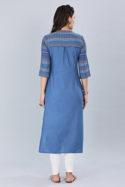Blue Mandarin Neck Printed kurta