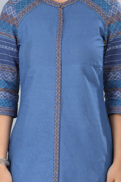 Blue Mandarin Neck Printed kurta