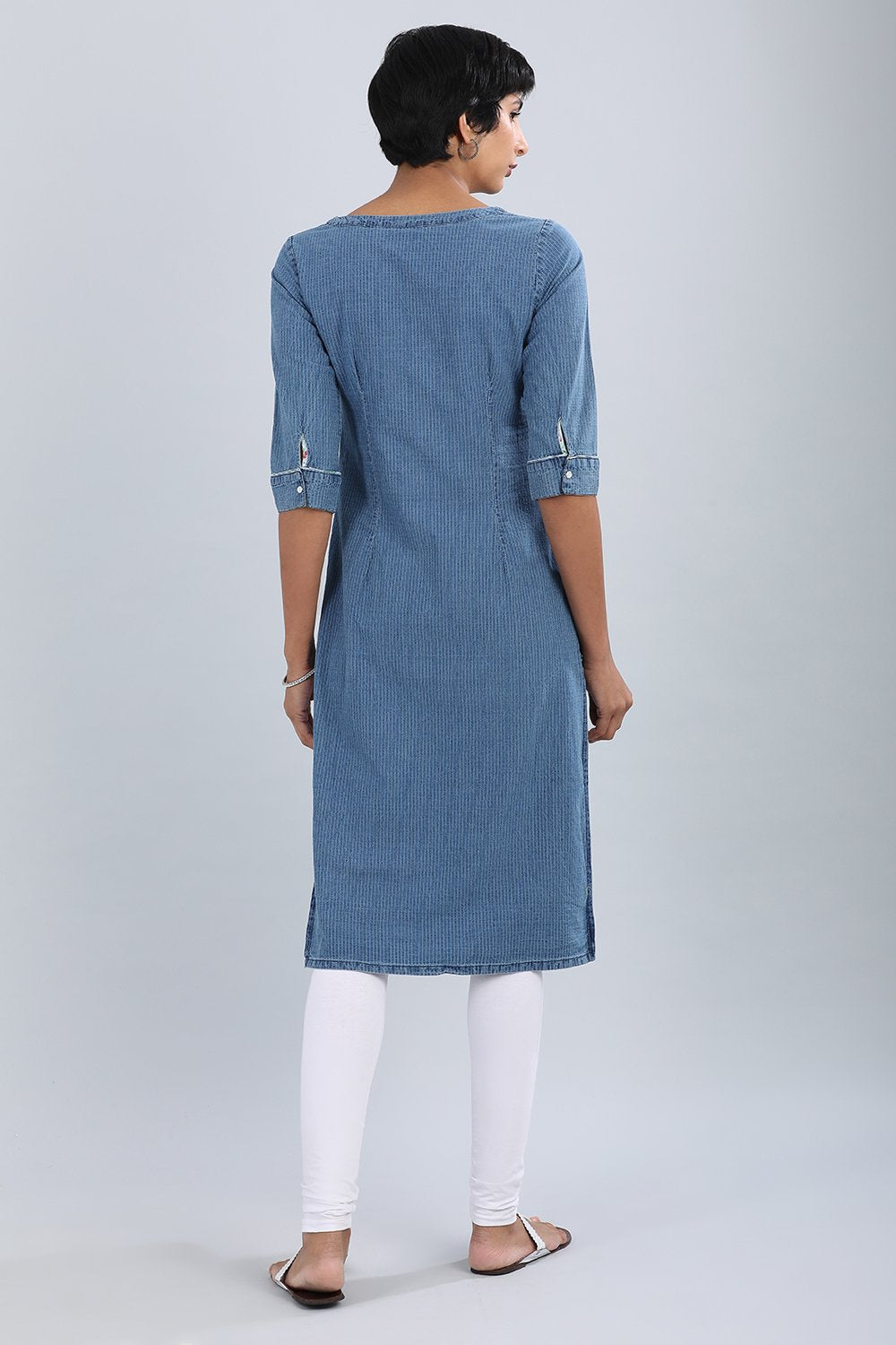 Blue Round Neck Solid kurta