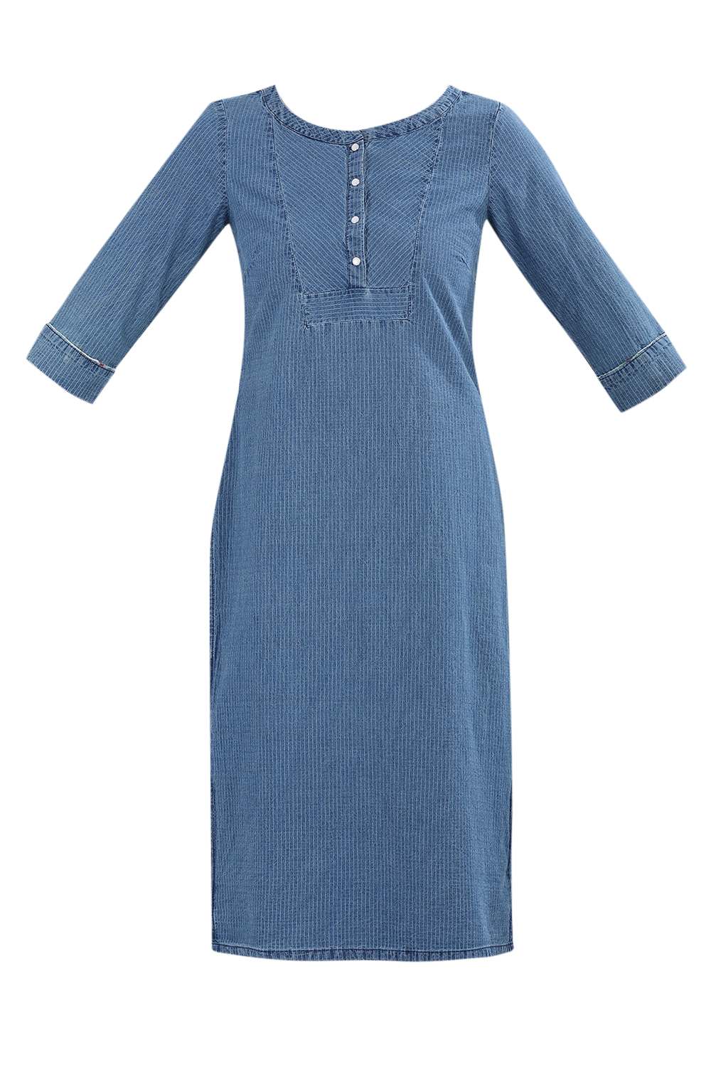 Blue Round Neck Solid kurta
