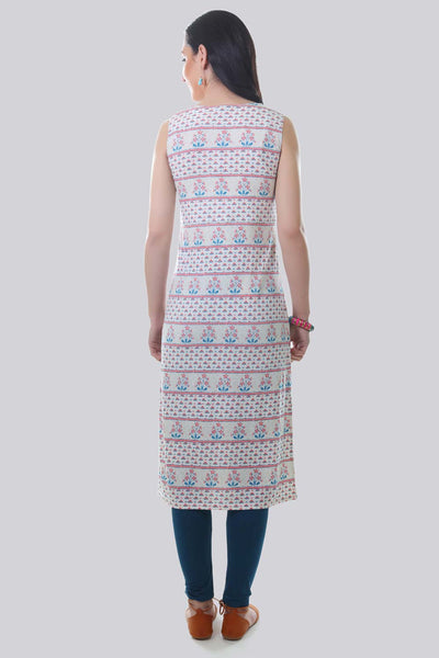 White & Red Floral Print kurta