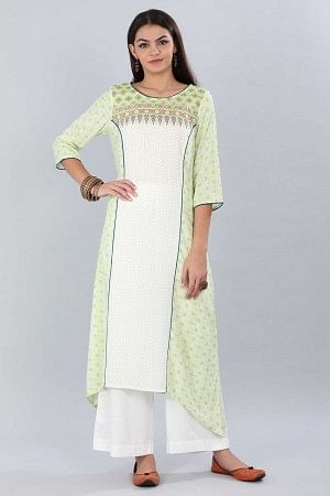 Green Printed Asymmetrical kurta