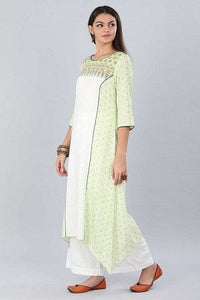 Green Printed Asymmetrical kurta