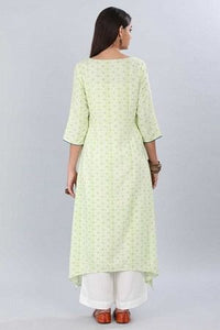 Green Printed Asymmetrical kurta