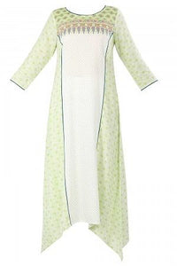 Green Printed Asymmetrical kurta