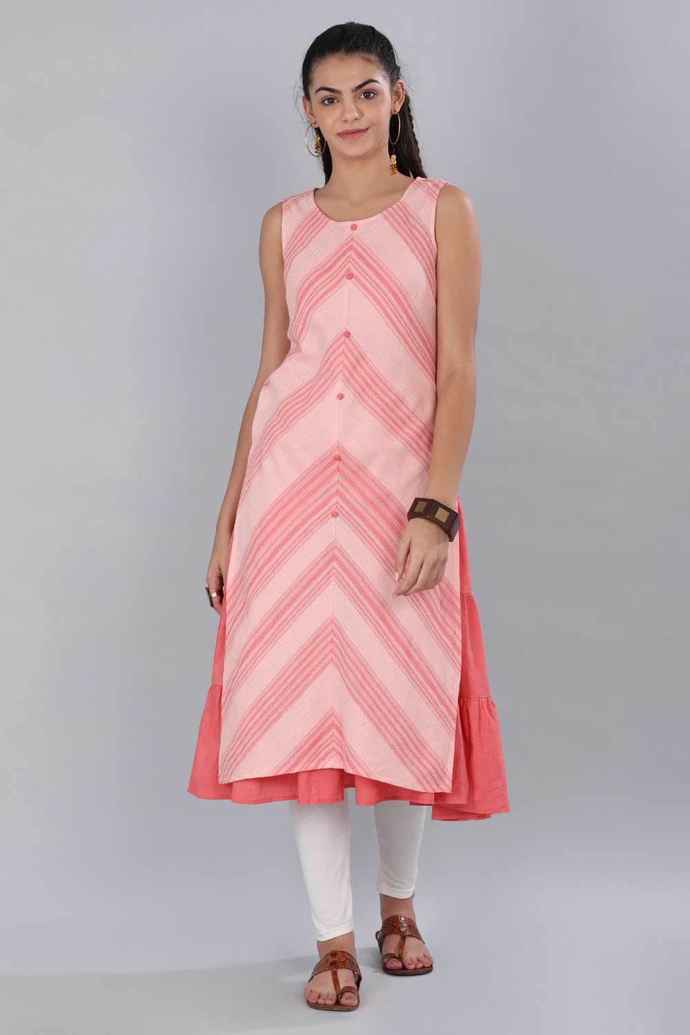 Pink Round Neck Printed kurta