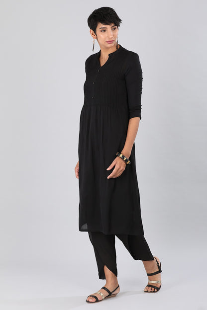 Black Mandarin Neck Solid kurta