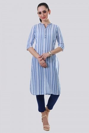 Blue Striped Mandarin Neck kurta