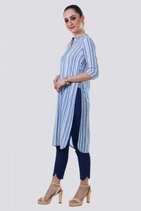 Blue Striped Mandarin Neck kurta