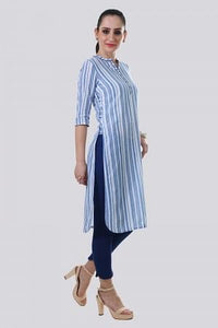 Blue Striped Mandarin Neck kurta