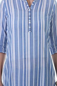 Blue Striped Mandarin Neck kurta