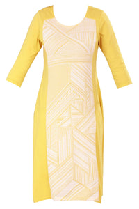 Yellow Round Neck Printed kurta