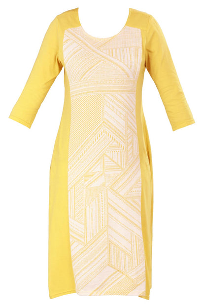 Yellow Round Neck Printed kurta