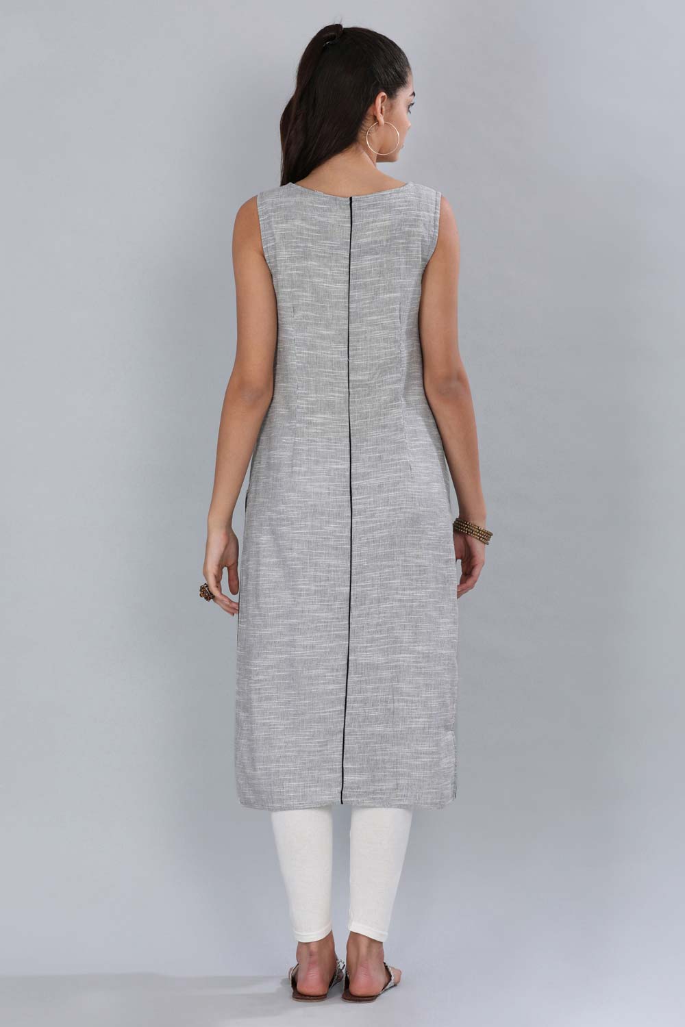 Grey Round Neck Striped kurta