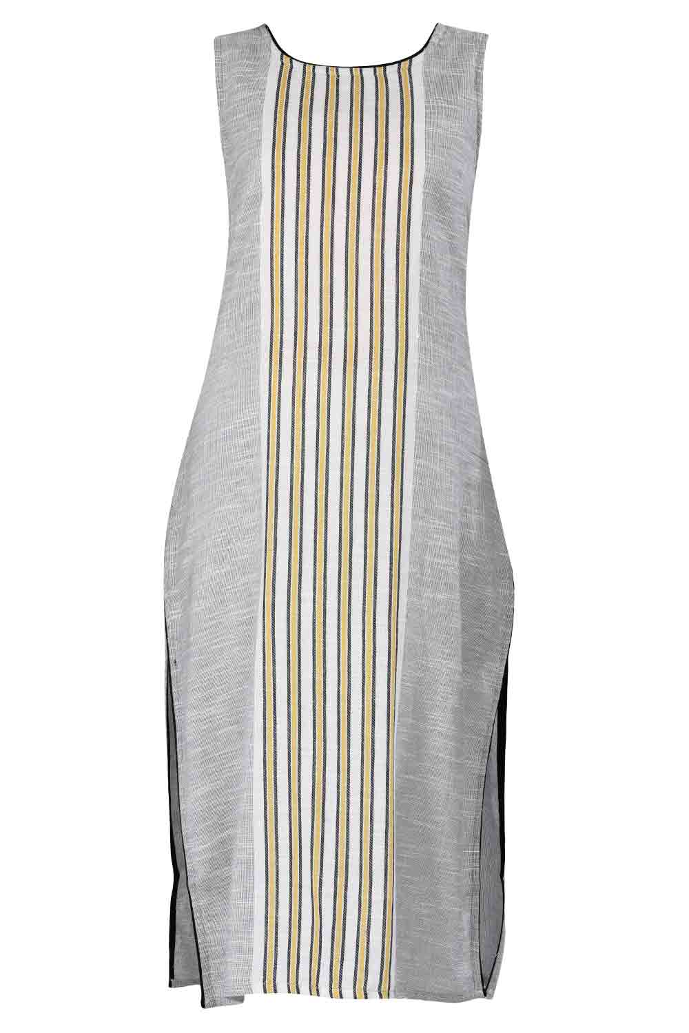 Grey Round Neck Striped kurta