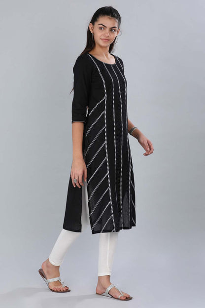 Black Round Neck Printed kurta