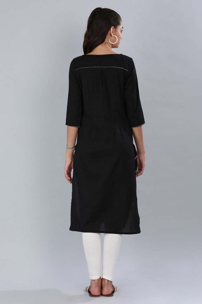 Black Round Neck Printed kurta