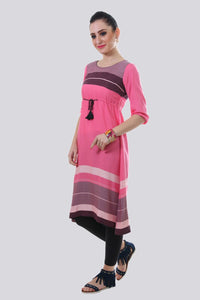 Pink Round Neck Tie-Up kurta