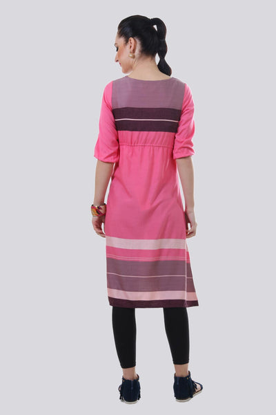 Pink Round Neck Tie-Up kurta