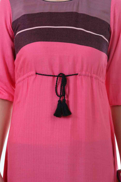 Pink Round Neck Tie-Up kurta