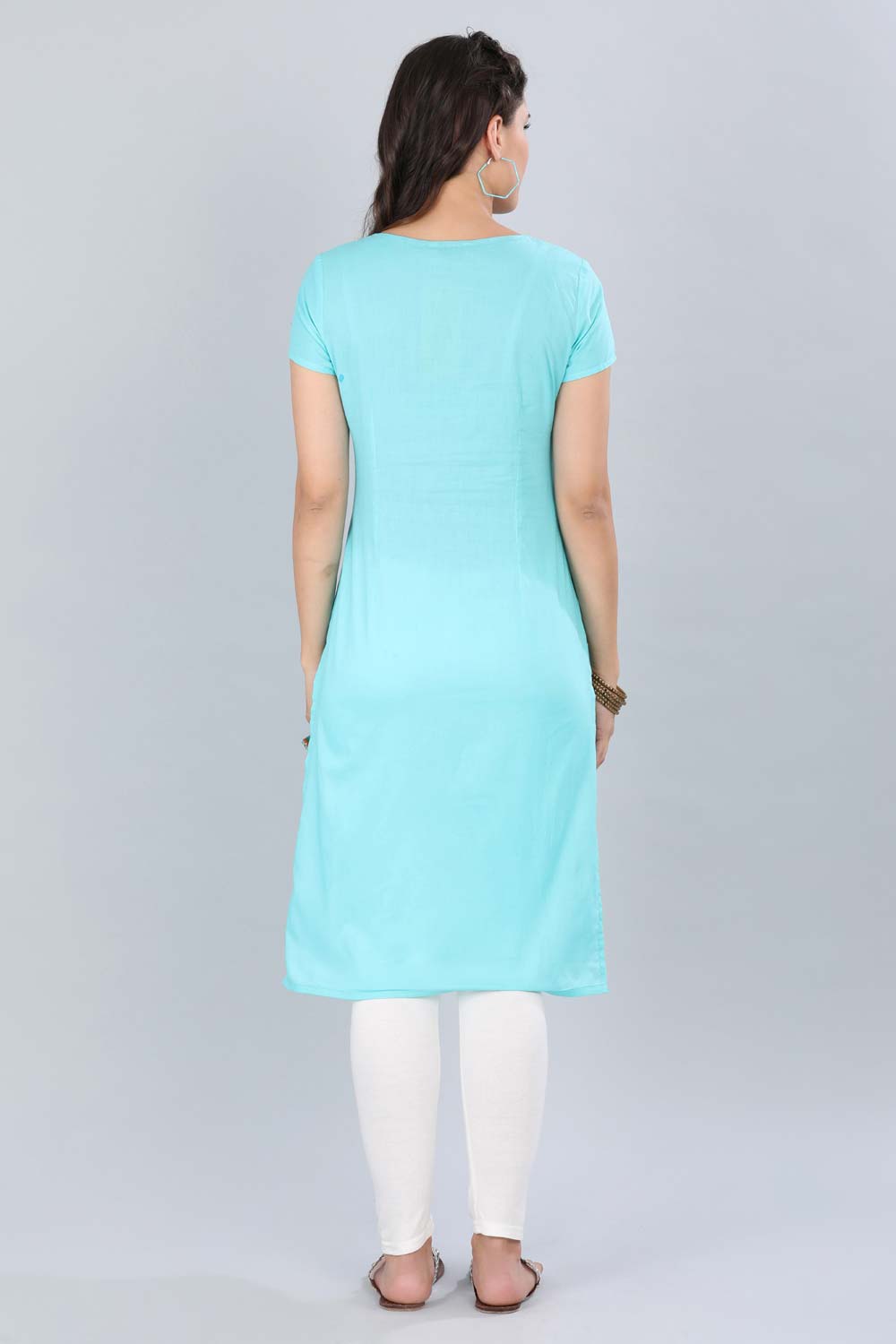 Blue Round Neck Printed kurta