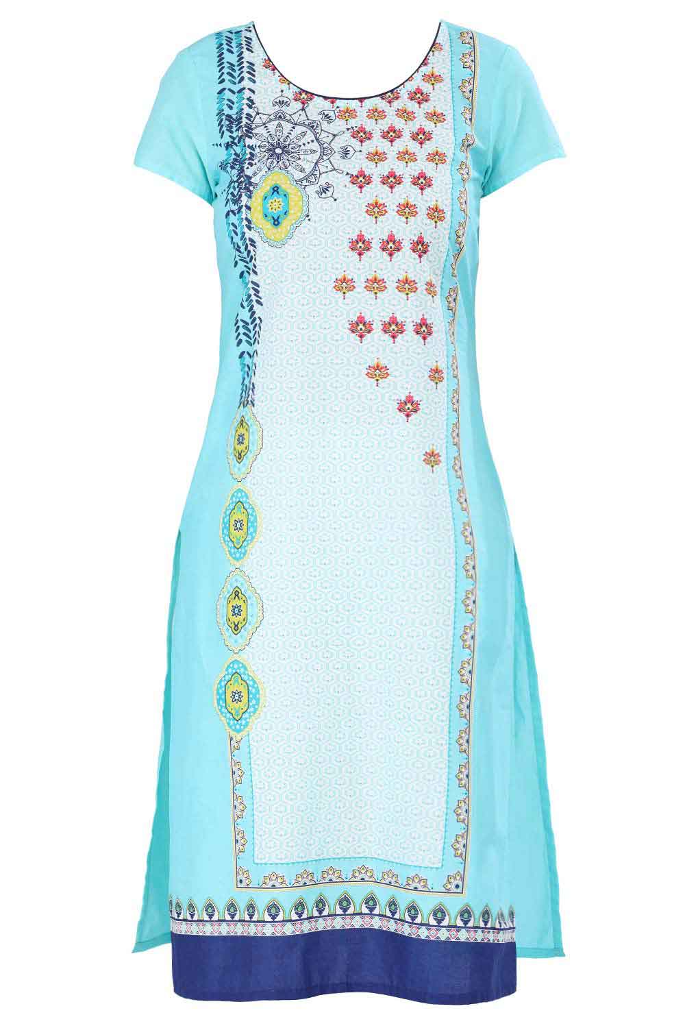 Blue Round Neck Printed kurta