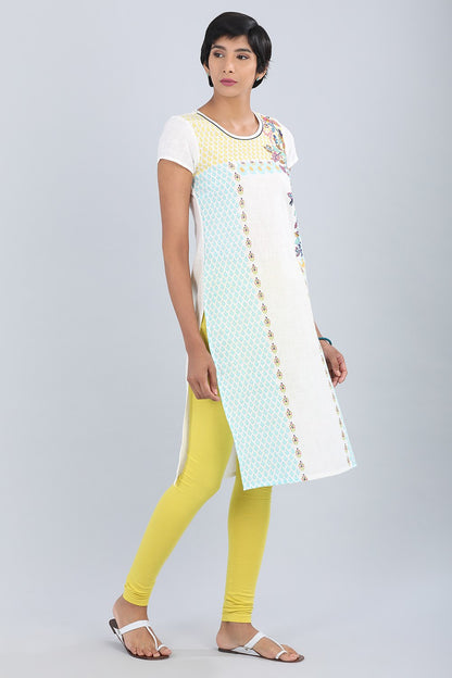 White Round Neck Printed kurta