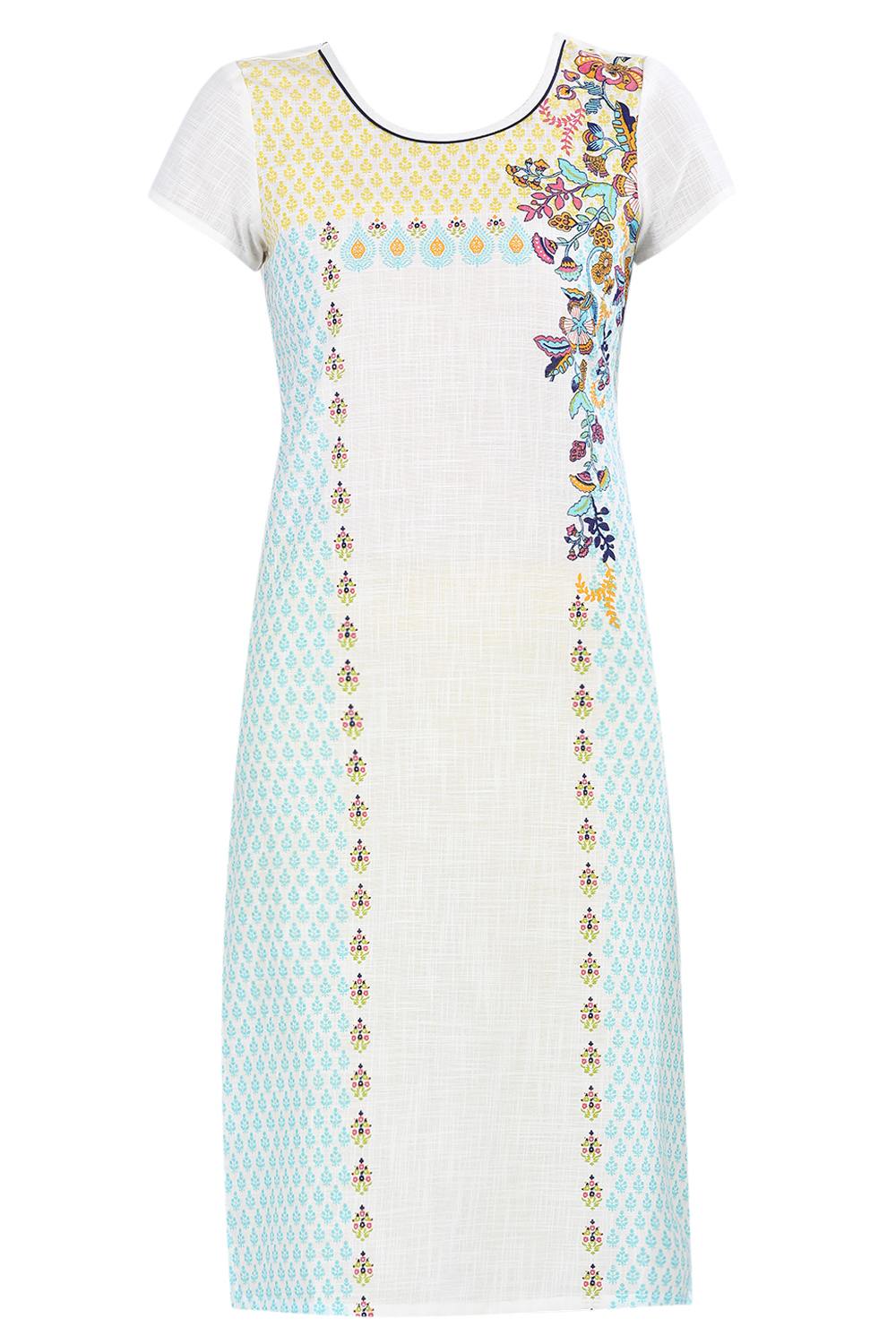 White Round Neck Printed kurta