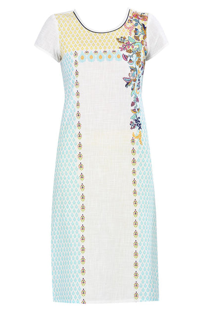 White Round Neck Printed kurta