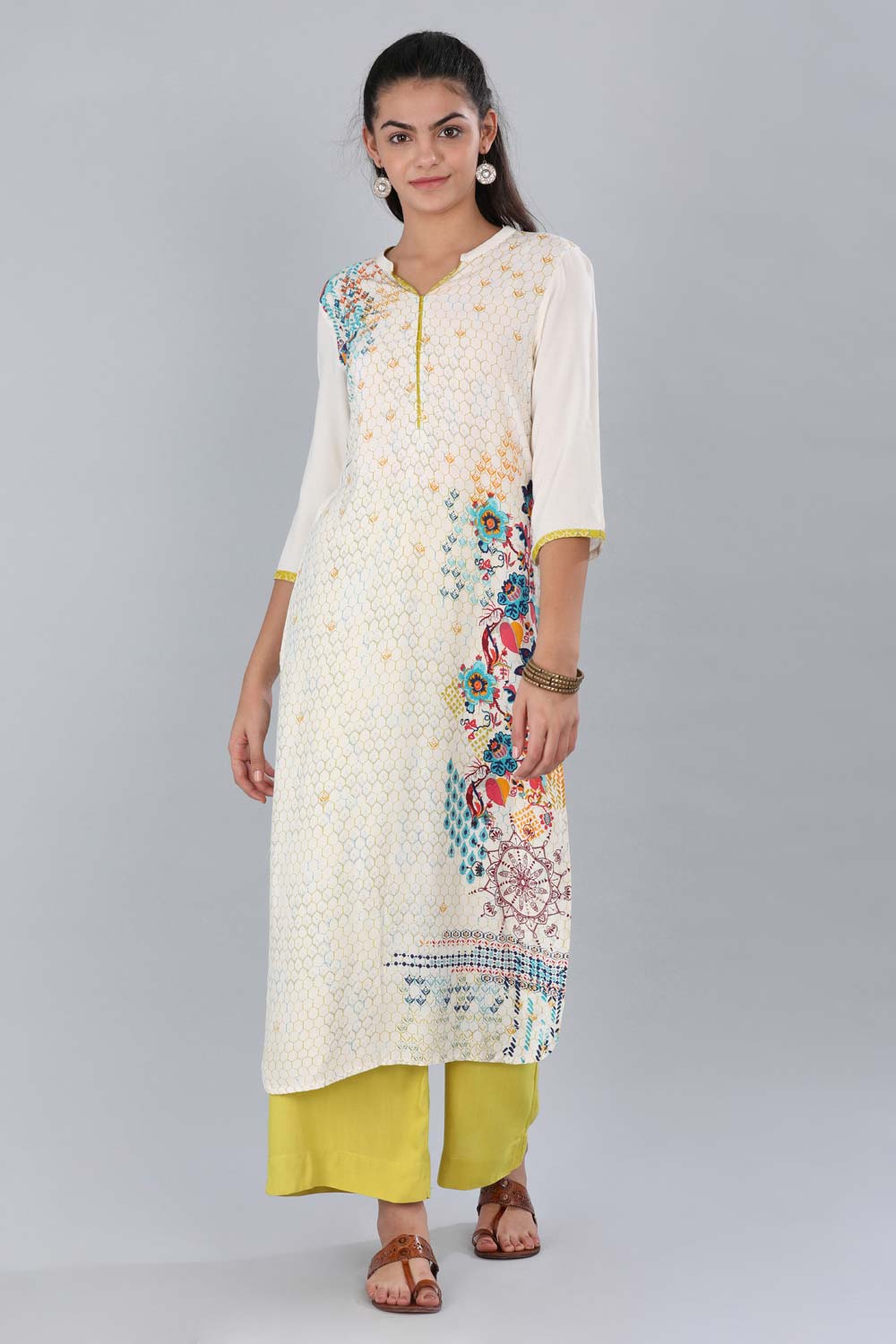 White Mandarin Neck Printed kurta