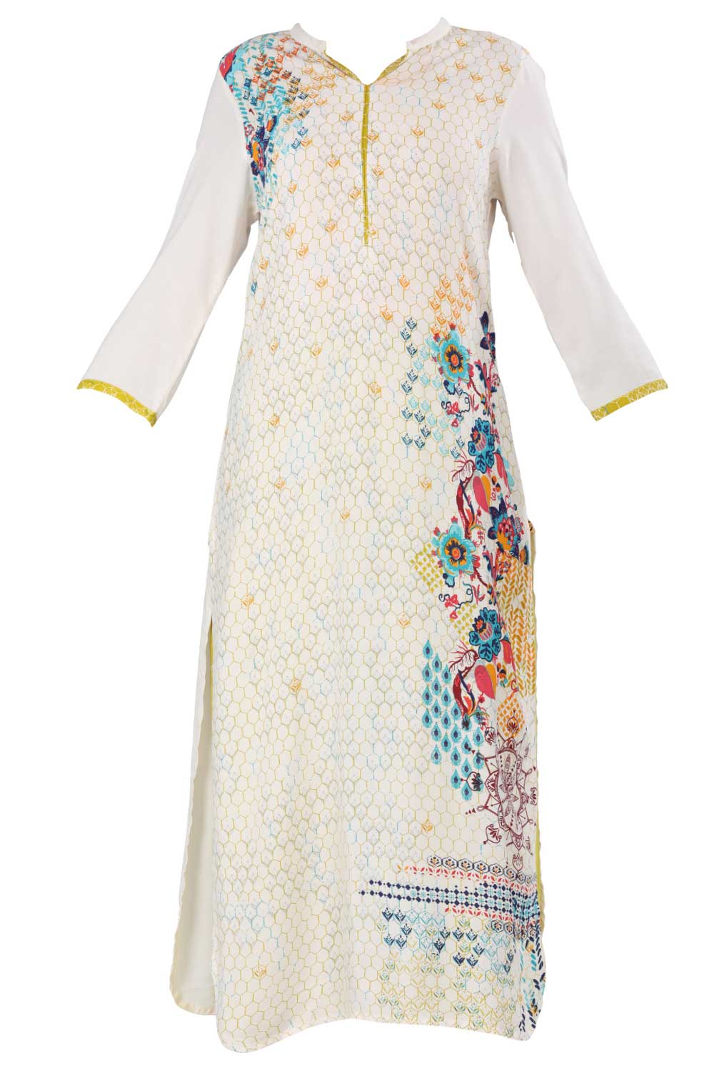 White Mandarin Neck Printed kurta