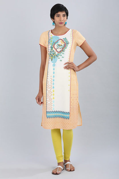 Orange Round Neck Printed kurta