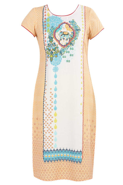 Orange Round Neck Printed kurta