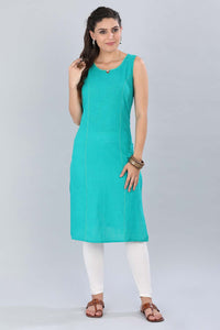 Teal Green Round Neck Solid kurta
