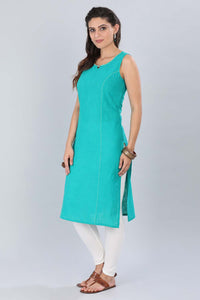 Teal Green Round Neck Solid kurta