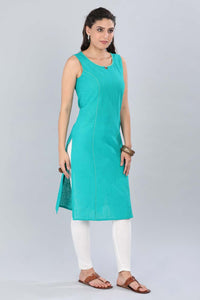 Teal Green Round Neck Solid kurta