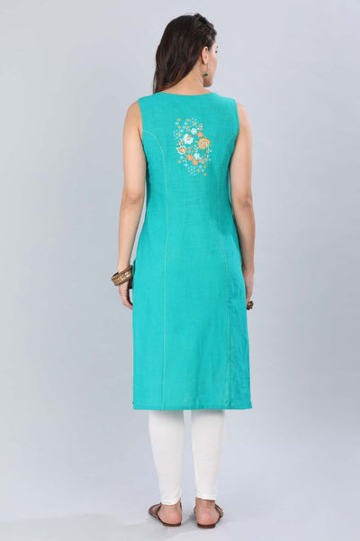 Teal Green Round Neck Solid kurta