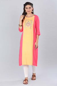 Peach Round Neck Printed kurta